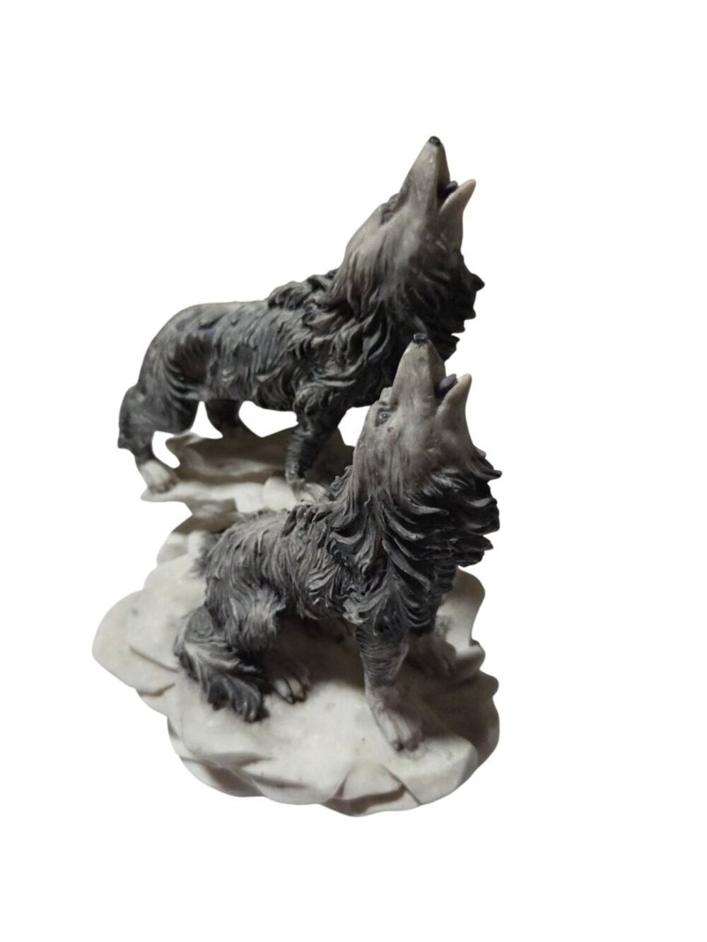 Two Wolves Howling at the Moon Resin Figurine Sculpture  Wilderness Decor Rustic